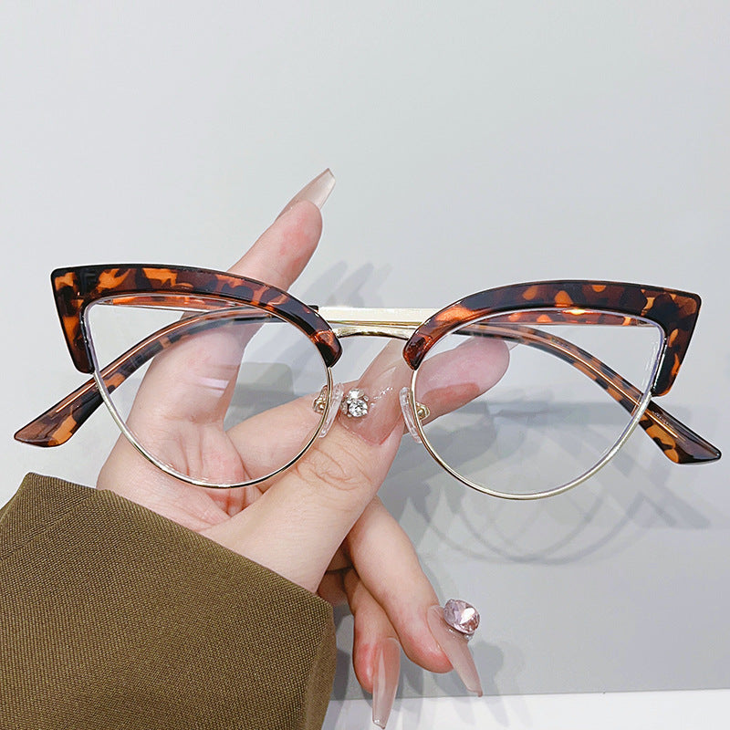 Stylish Large Frame Metal Lower Half Metal Plain Glasses