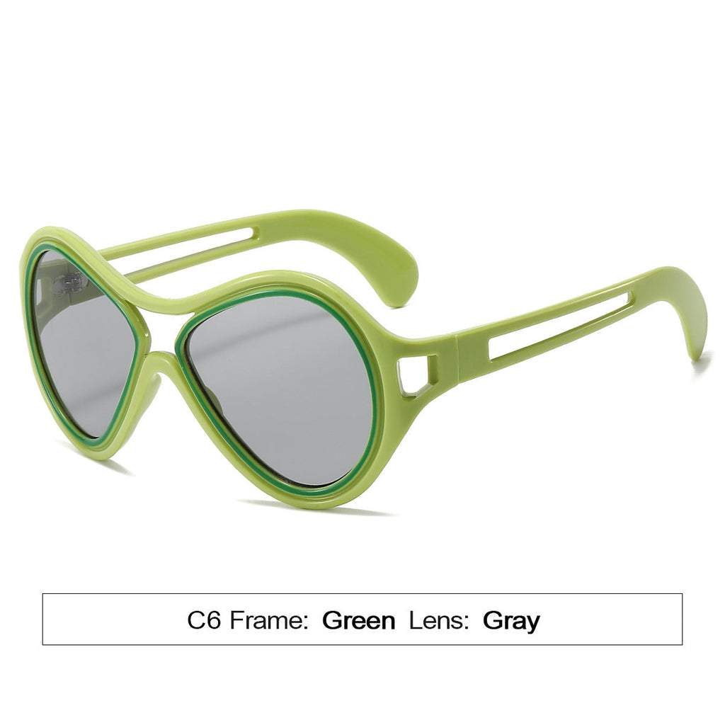 New European and American Sunglasses for Women UV400 Fashion Double Beam Round Frame Personalized PC Hollow Sunscreen Sunglasses