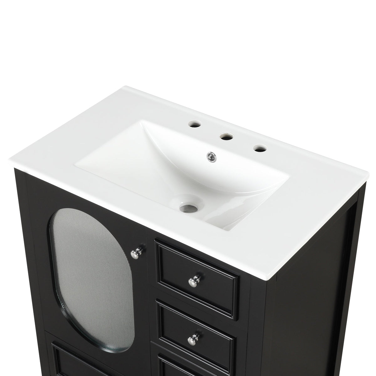 30" Bathroom Vanity with Sink, Bathroom Vanity Cabinet with Three Drawers and Door, Solid Wood and MDF, Black