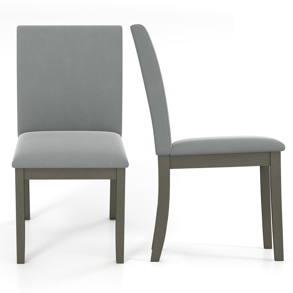 Upholstered Dining Chairs Set of 2 with Rubber Wood Legs and High Back-Gray