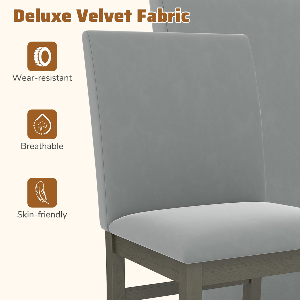 Upholstered Dining Chairs Set of 2 with Rubber Wood Legs and High Back-Gray