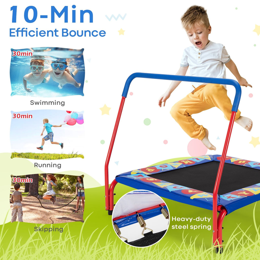 36 Inch Kids Indoor Outdoor Square Trampoline with Foamed Handrail-Blue