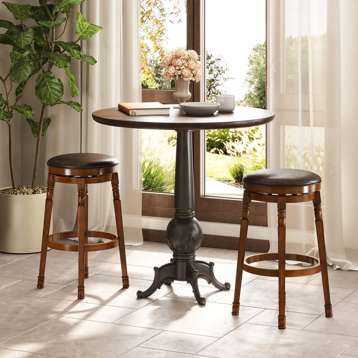 Set of 2 29-Inch Swivel Leather Padded Dining Bar Stools