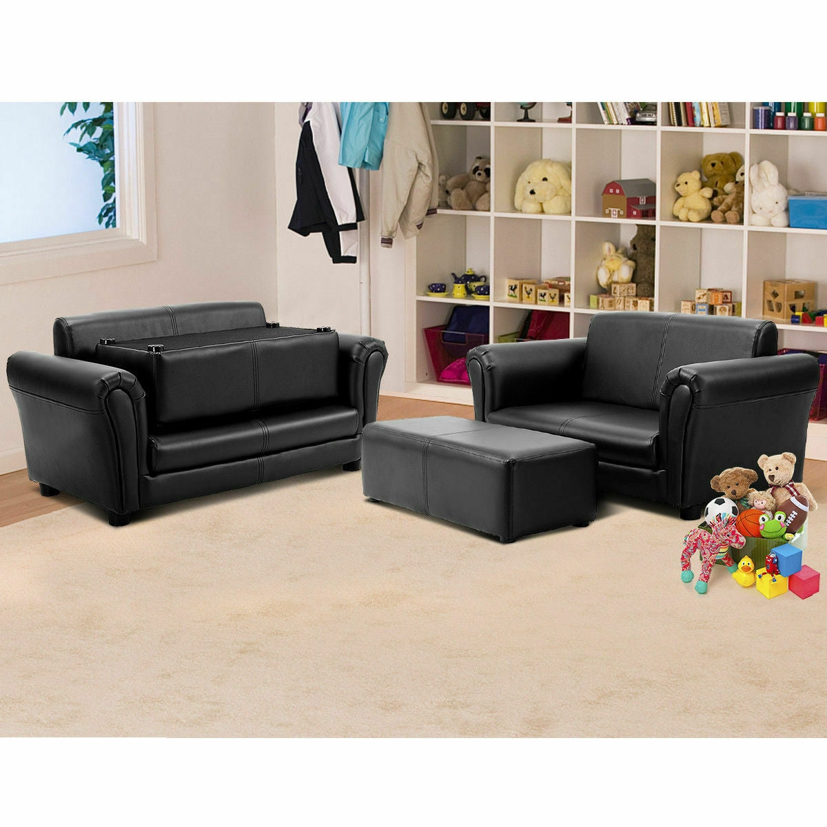 Soft Kids Double Sofa with Ottoman