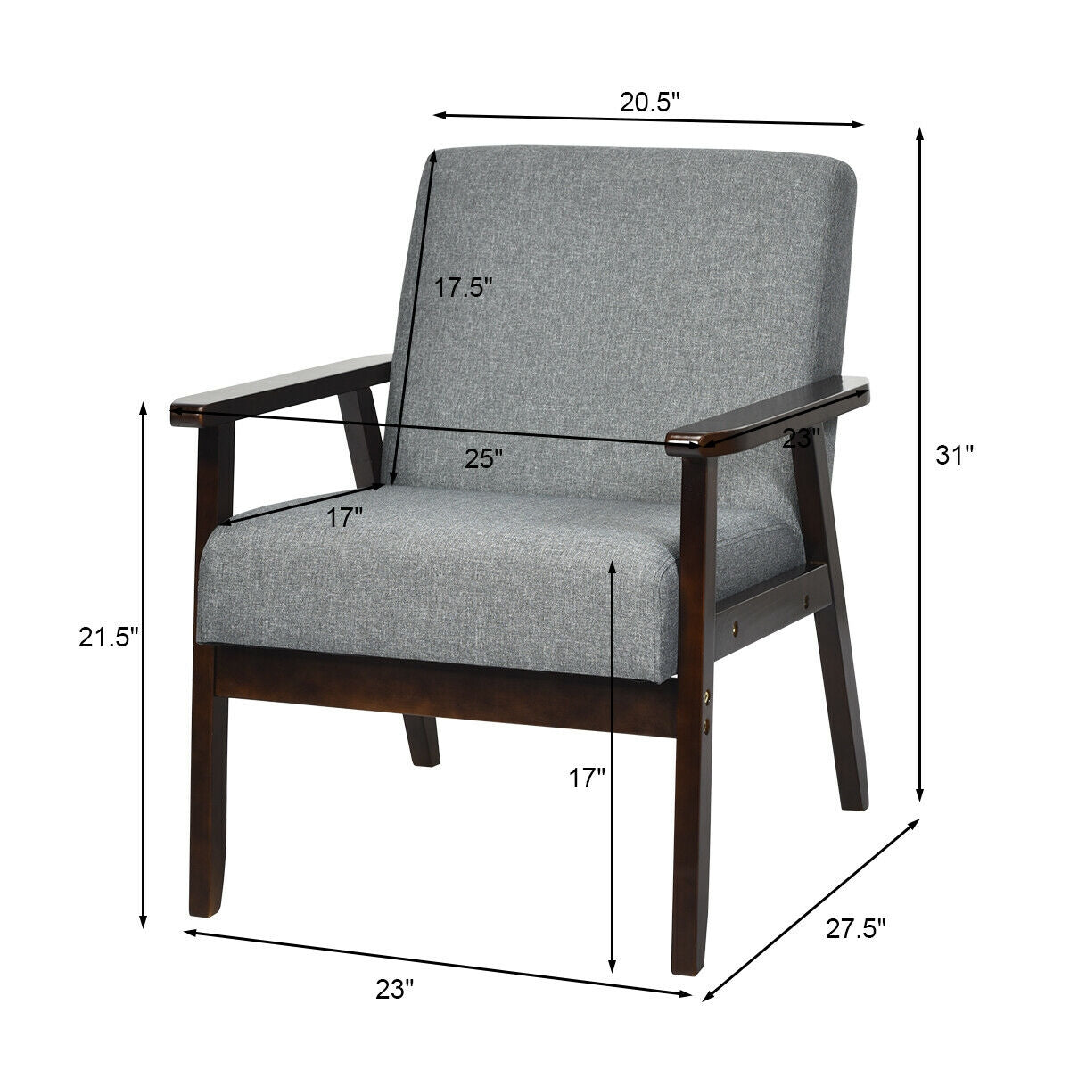 Solid Rubber Wood Fabric Accent Armchair