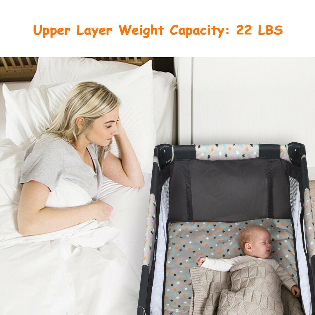 Portable Baby Playpen with Mattress Foldable Design-Gray