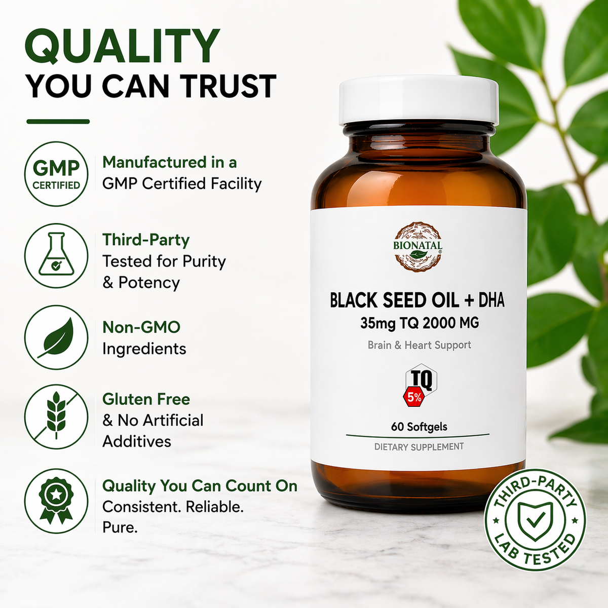 Black Seed Oil + DHA Omega-3, 5% Thymoquinone, 60 Softgels