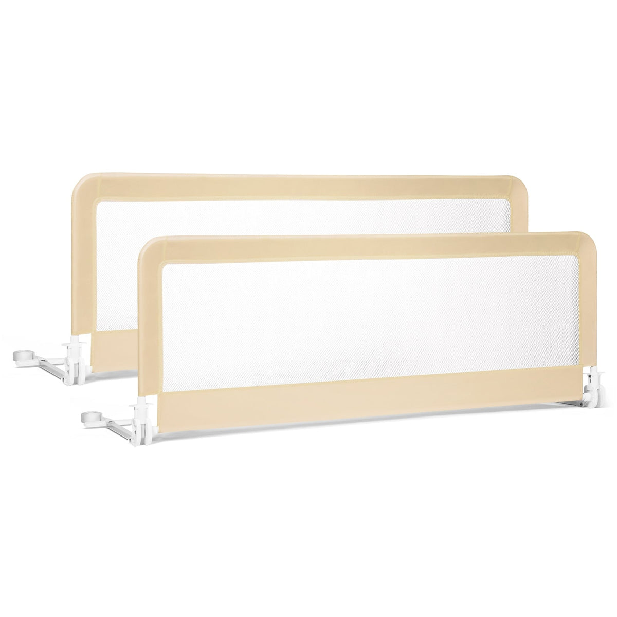 59 Inch Folding Breathable Baby Bed Rail Guard with Safety Strap-Beige