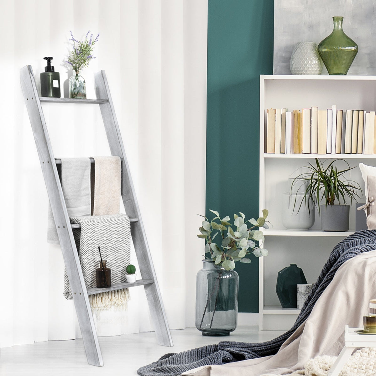 4-Tier Wall Leaning Ladder Shelf Stand