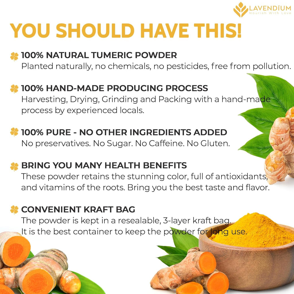 Turmeric Powder, 100% Natural & Pure, Ground, Seasoning Root Powder, No Additives, No Gluten, Vegan