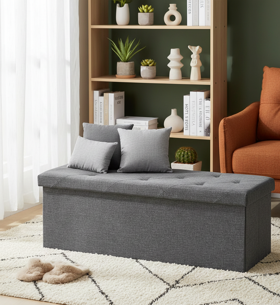 30/43" Folding Storage Ottoman Bench Heavy Duty Padded Seat Multi Size - Color
