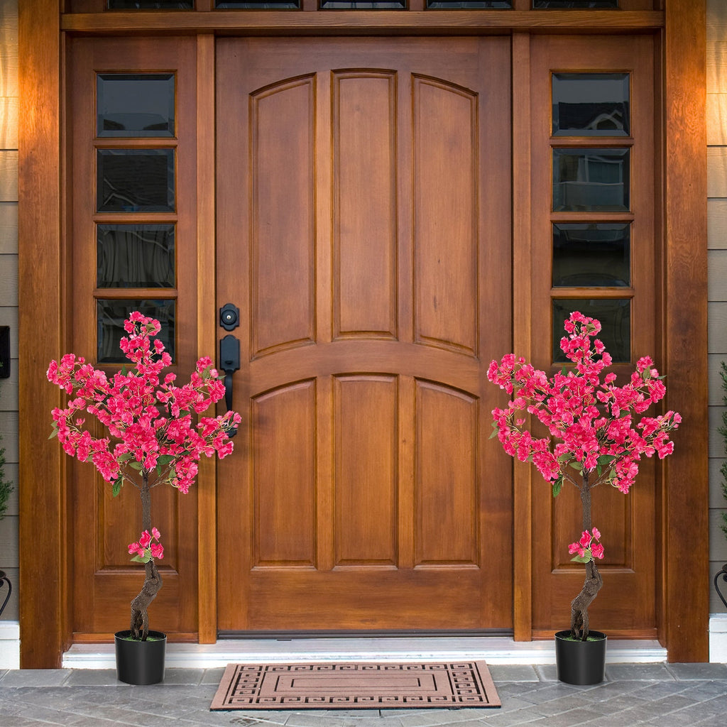 2 Pack 41 Inch Artificial Plum Blossom Tree Fake Floral Plant with 92 Flowers-Red