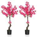 2 Pack 41 Inch Artificial Plum Blossom Tree Fake Floral Plant with 92 Flowers-Red