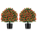 2 Pack Artificial Rose Topiary Ball Tree Faux Shrub Bushes with Flowers-Red