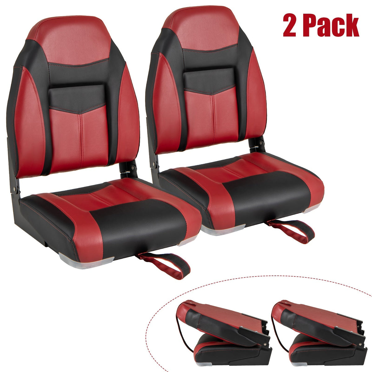 2 Pieces High Back Folding Boat Seat Set with Sponge Cushion