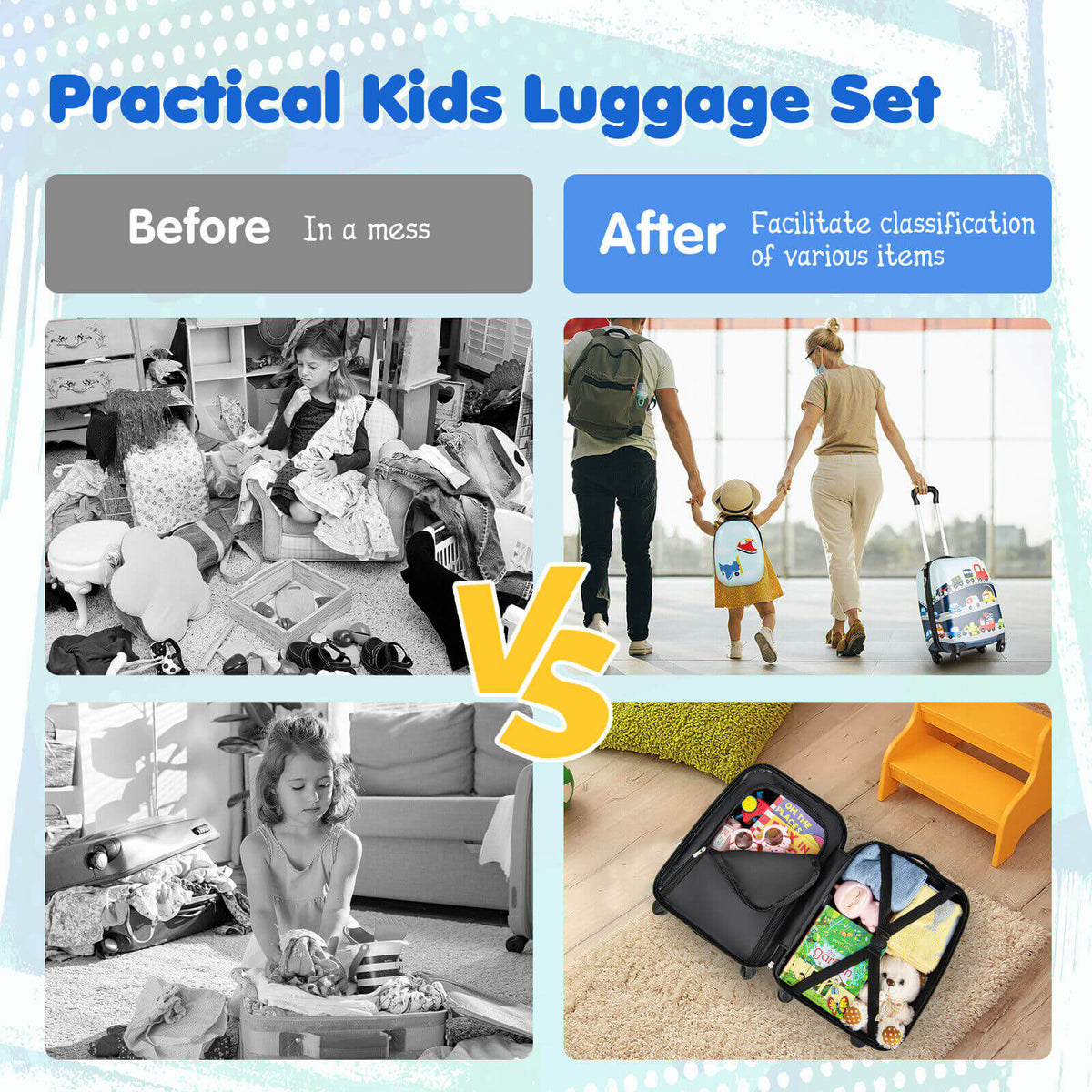 2 Pieces Kids Carry-on Luggage Set with 12 Inch Backpack-Blue