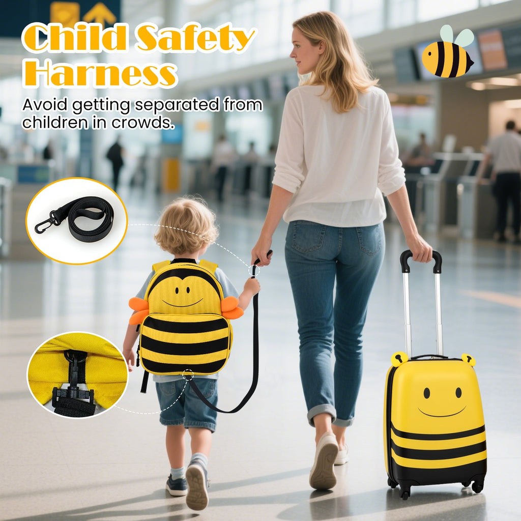 2 Pieces Kids Luggage Set on Wheels with Anti-Lose Rope and Retractable Rod-Yellow