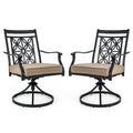 2 Pieces Patio Swivel Chairs with Blossom Pattern Backrest and Cushions-Black