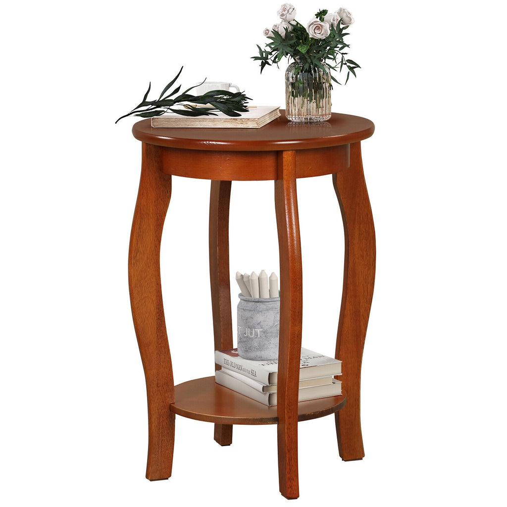 15 Inch 2-Tier Round End Table with Storage Shelf