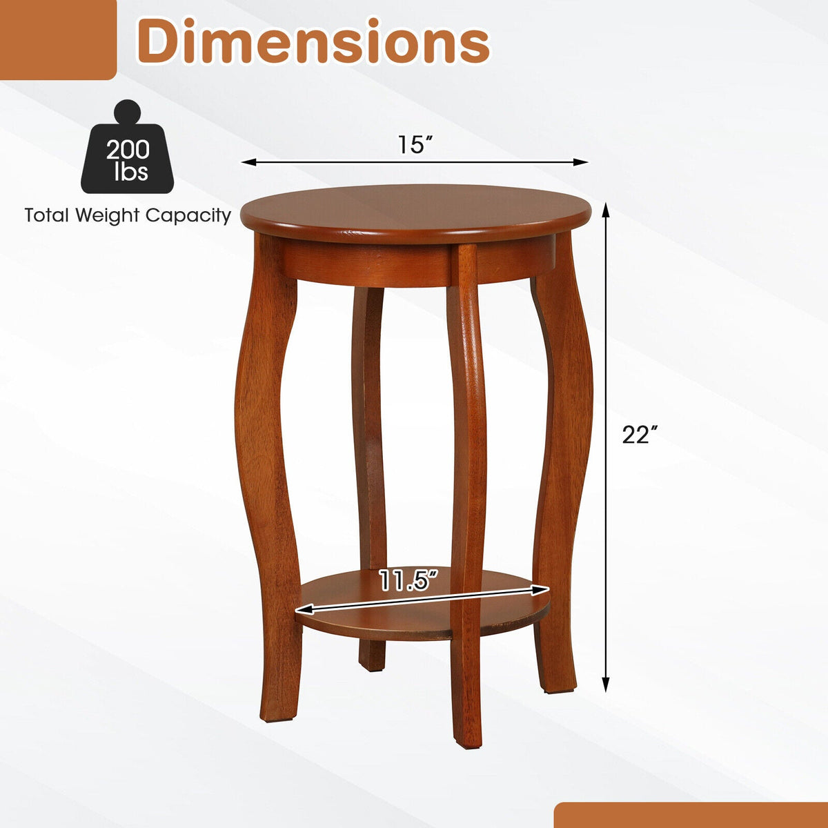 15 Inch 2-Tier Round End Table with Storage Shelf