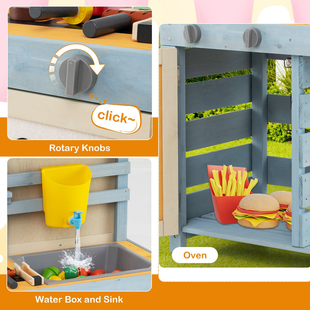 2 in 1 Wooden Mud Kitchen with Removable Water Box  and Storage Bag-Gray