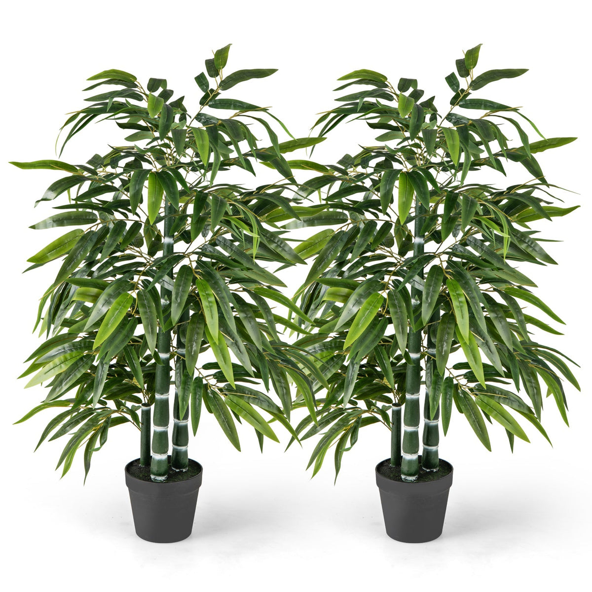 2 Pack Fake Bamboo Leave Tree with 3 PE Bamboo Trunk-Green