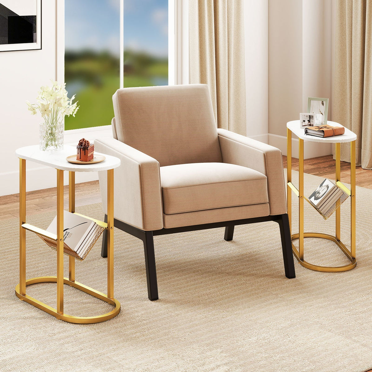 2-tier Oval Narrow Bedside End Table