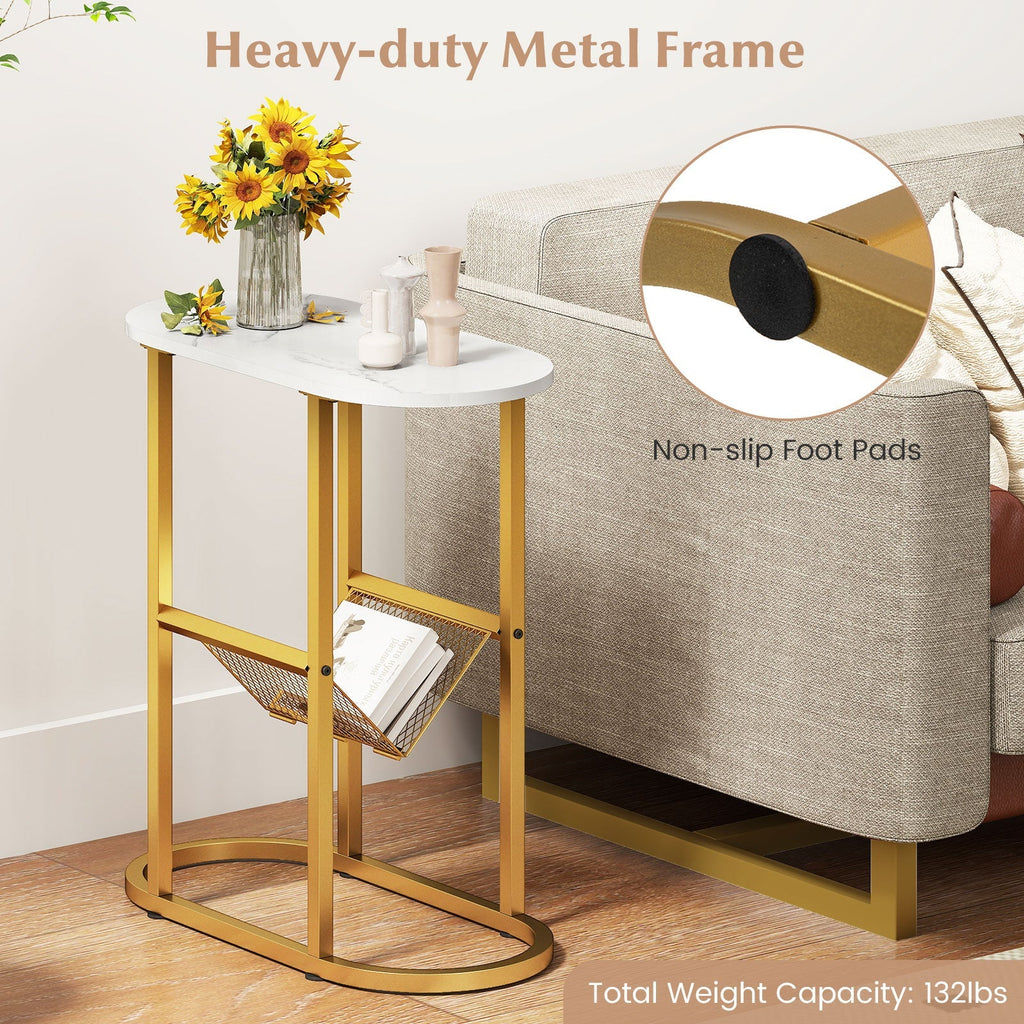 2-tier Oval Narrow Bedside End Table