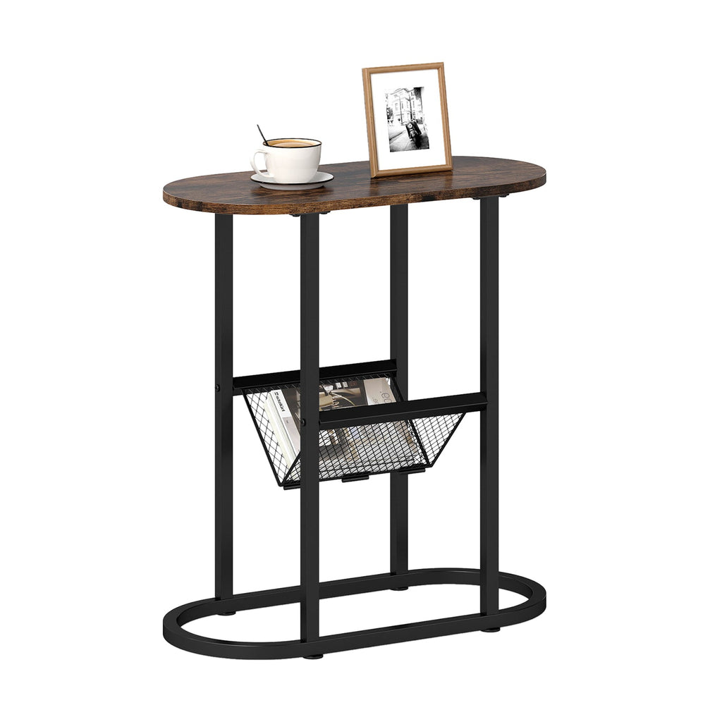 2-tier Oval Narrow Bedside End Table