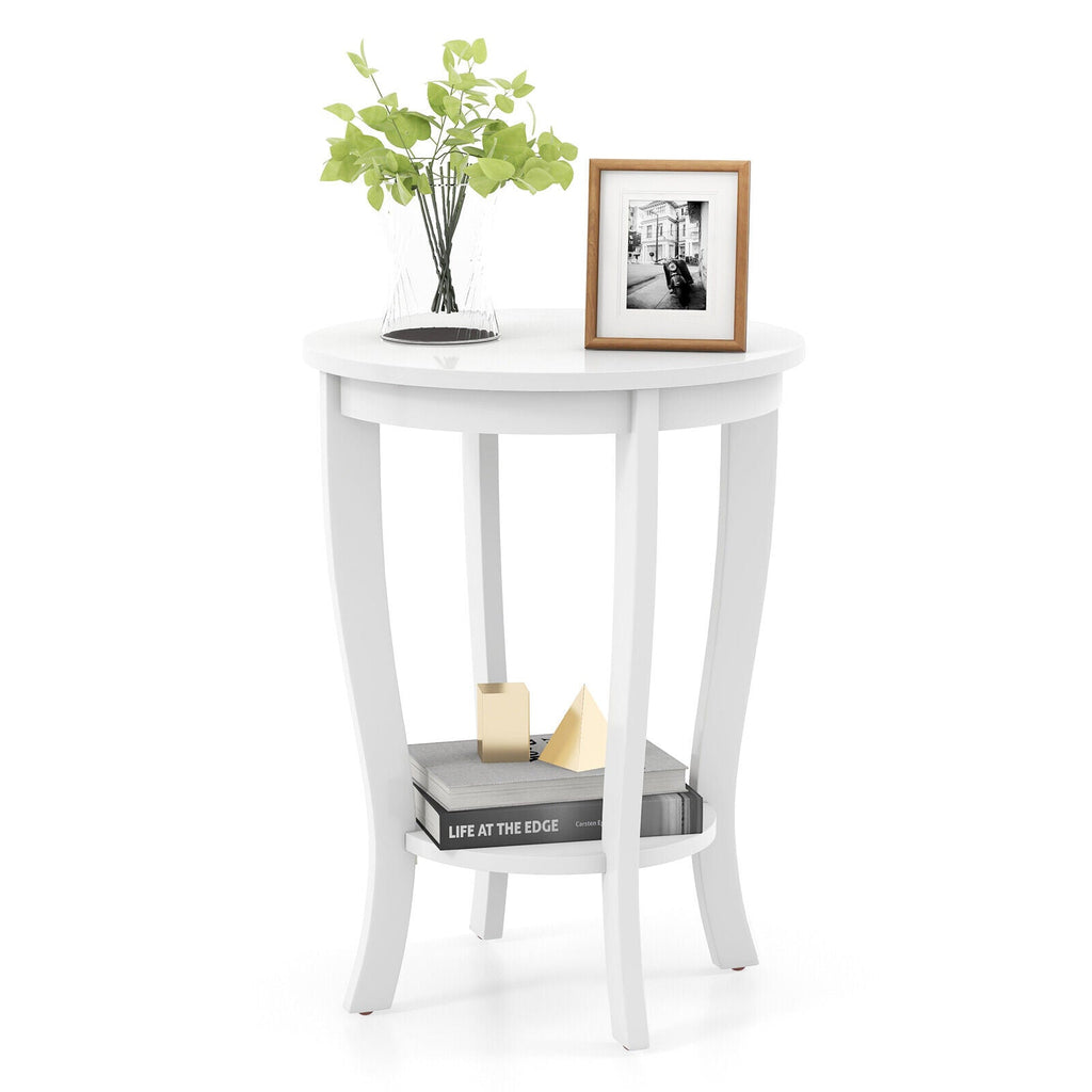 2-tier Round End Table with Solid Wood Legs