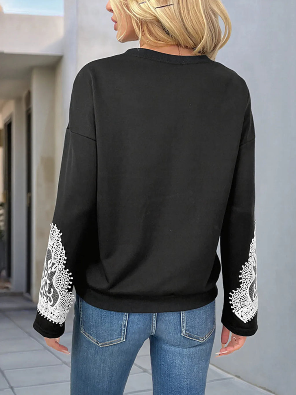 Lace Detail Long Sleeve Sweatshirt