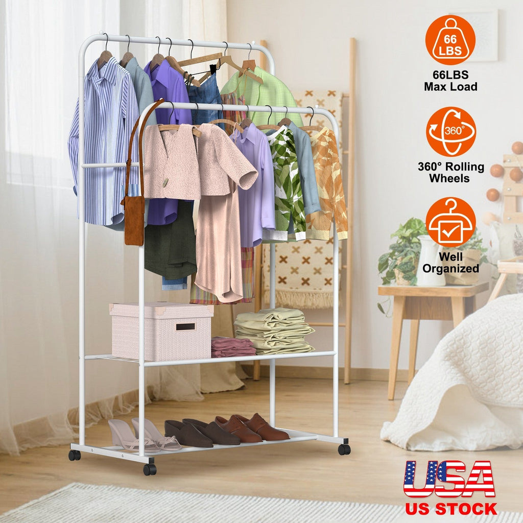 Garment Hanging Rack Clothing Hanging Rail Pillow Shoe Display Organizer Stand Rolling Wheel Clothes Organizer