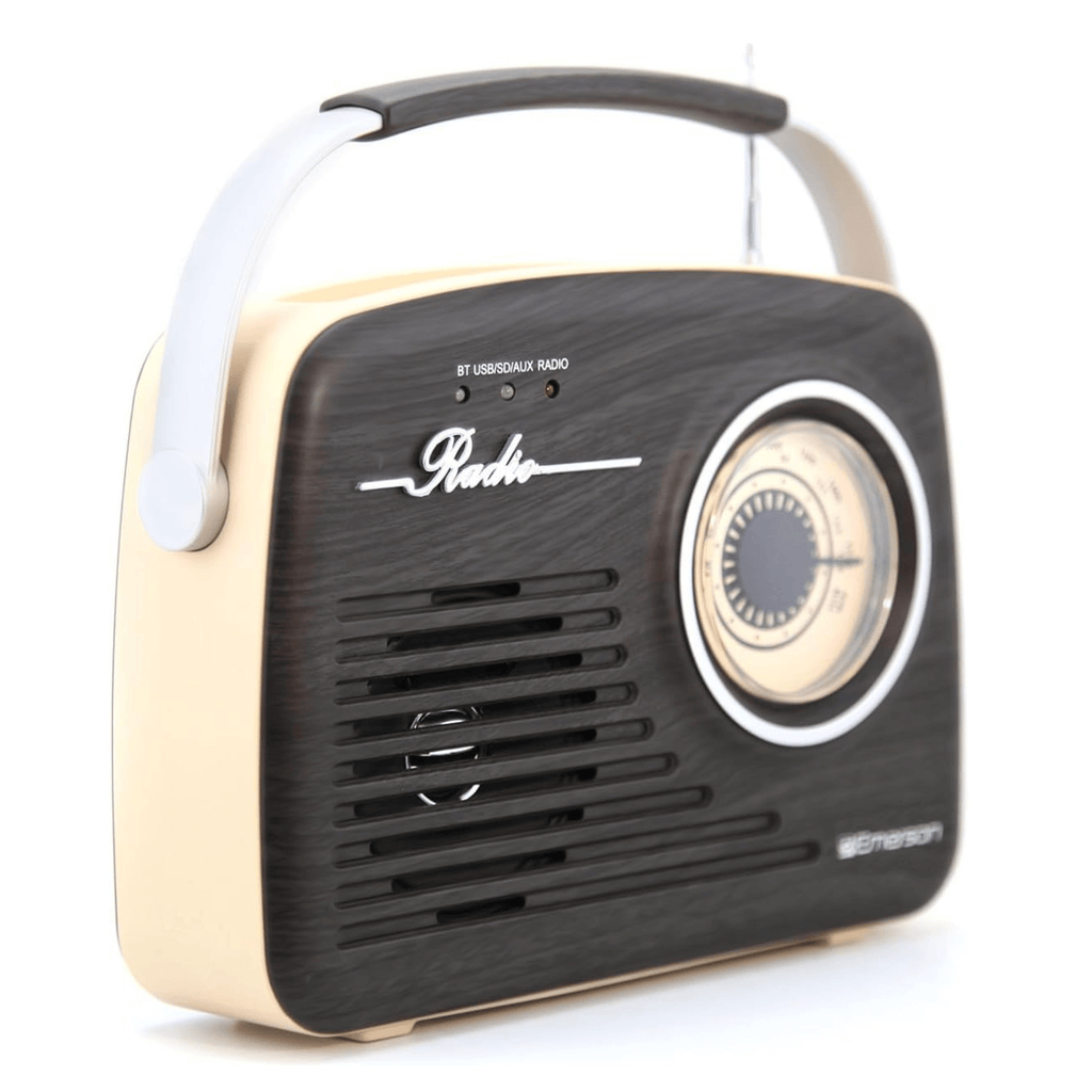 Emerson Portable Retro Radio with Built-In Rechargeable Battery and Memory Set