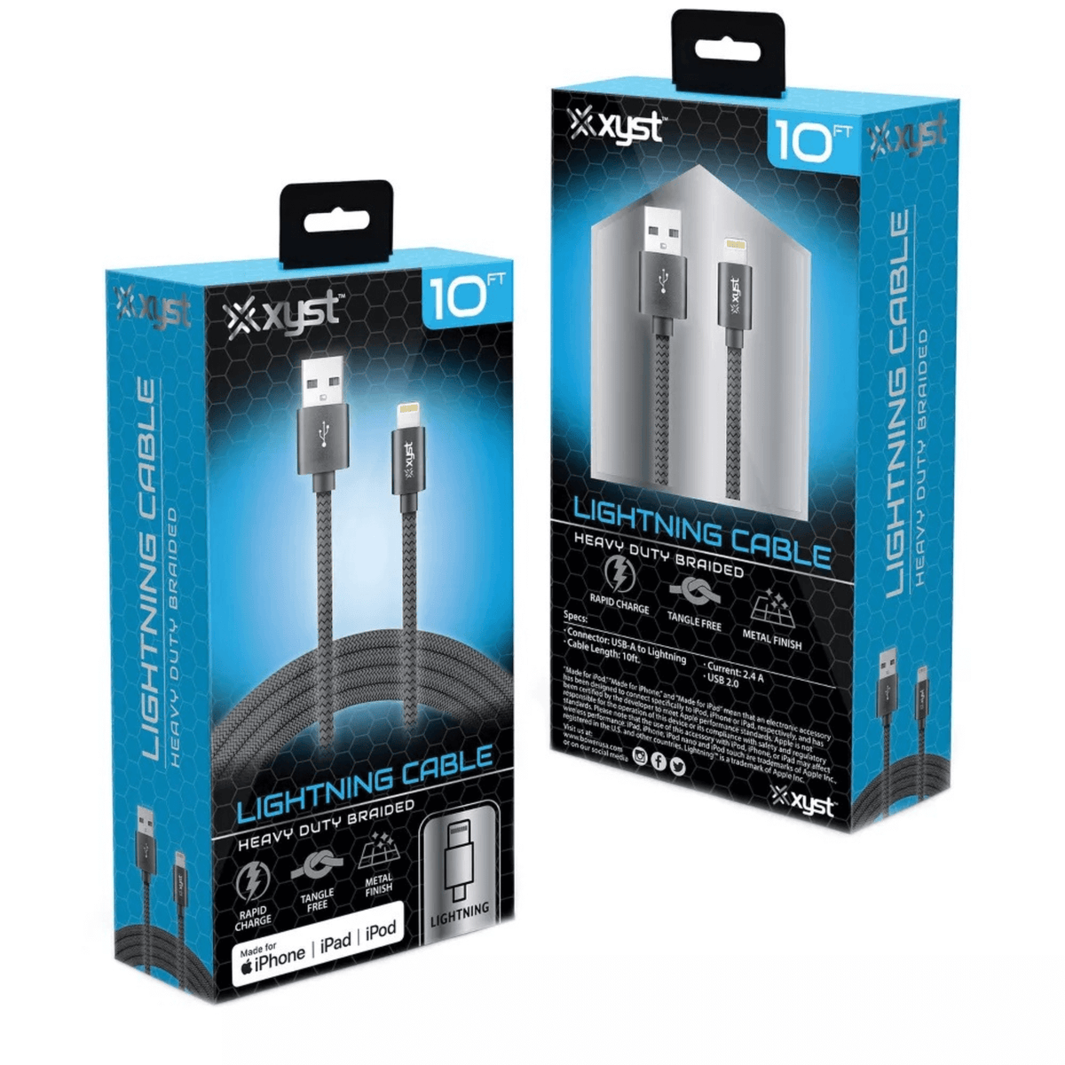 Xyst Charge and Sync USB to Lightning Braided Cable 10Ft