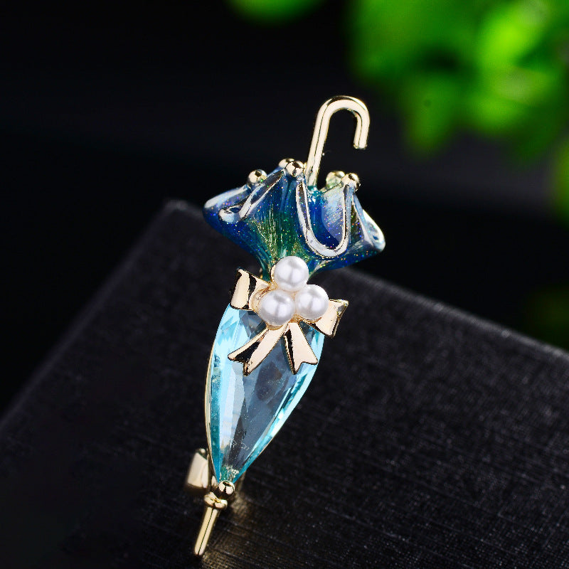 Enamel Zircon Umbrella Clothing Pin