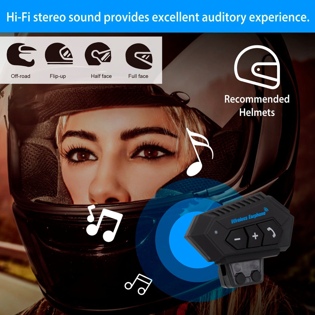 Wireless Headset Speaker Motorcycle Helmet Motorbike Headphone IP67 Waterproof