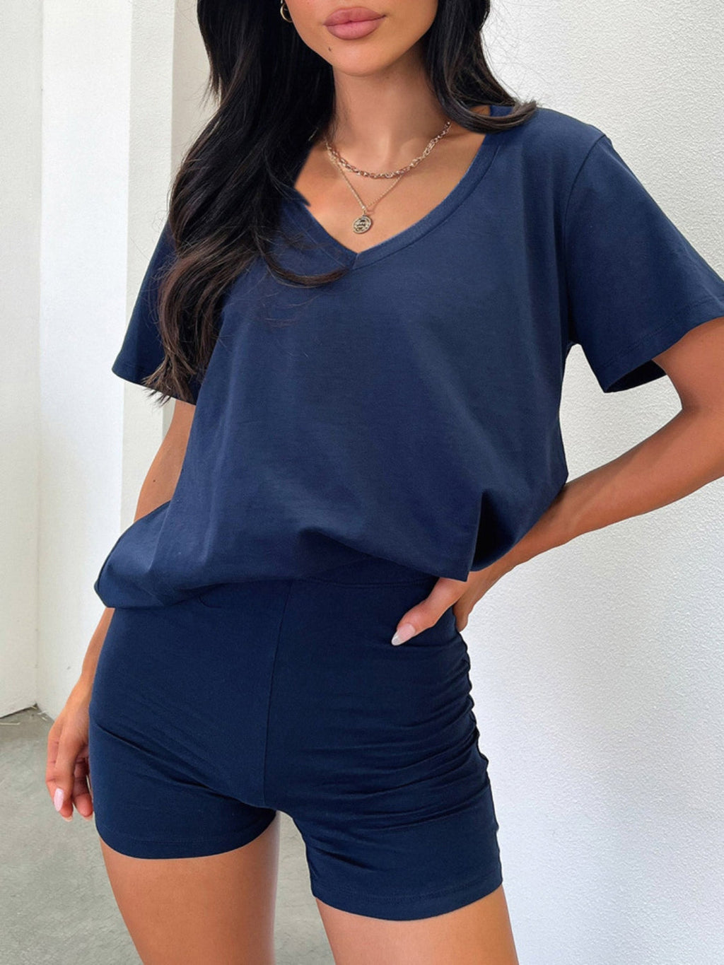 V-Neck T-Shirt and Shorts Set