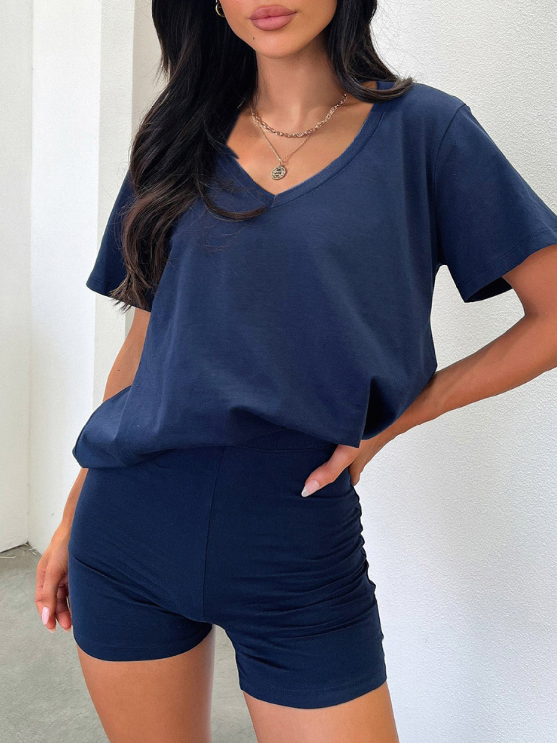 V-Neck T-Shirt and Shorts Set