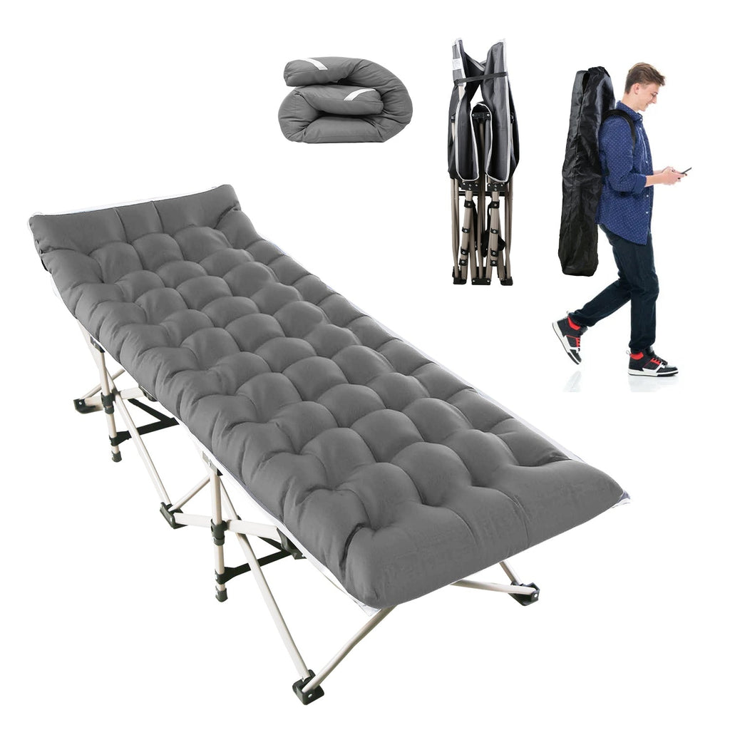 Folding Camping Cot Portable Sleeping Camping Bed Collapsible Travel Camp Cots Guest Bed Cot with 2-Sided Soft Pad 440LBS Max Load