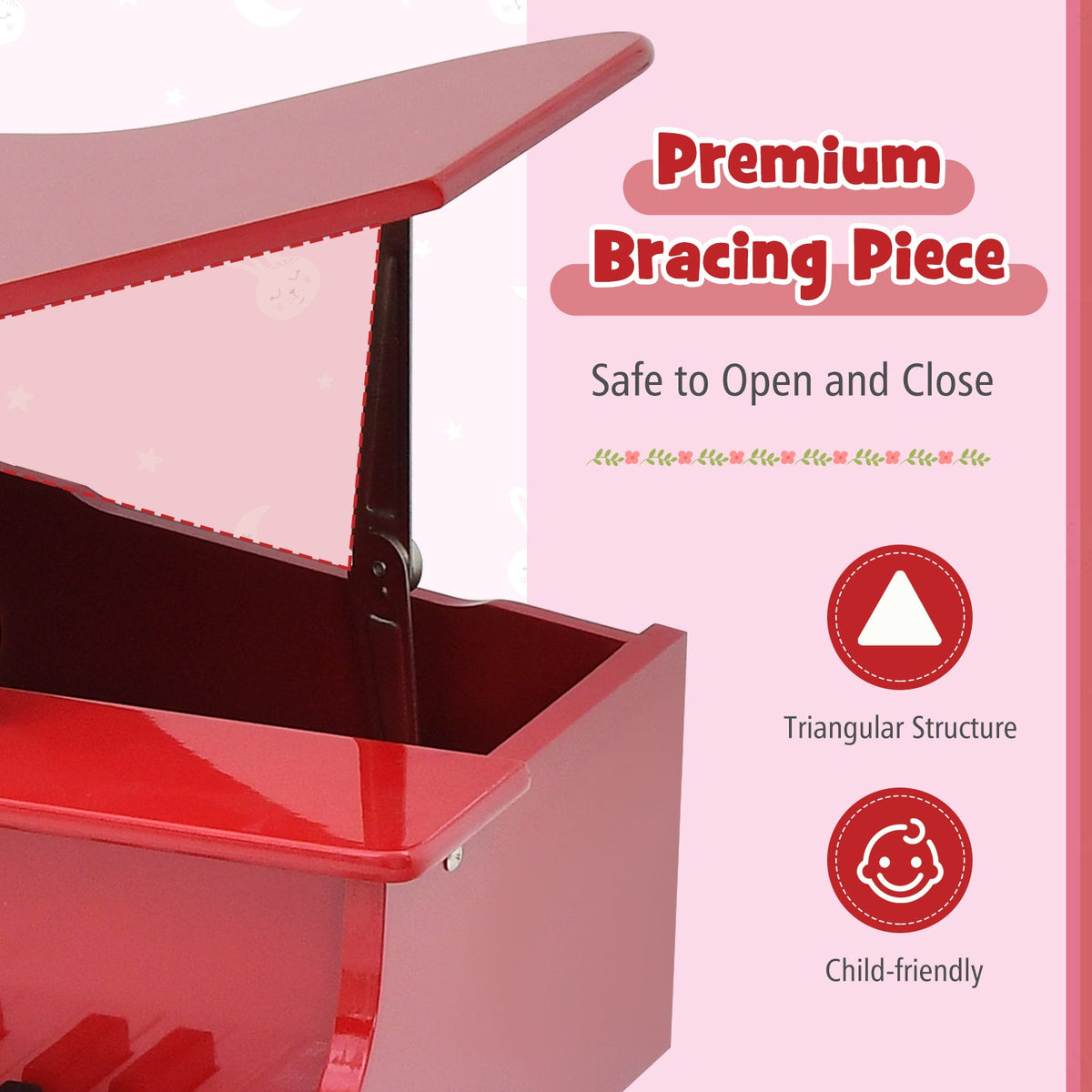 30-Key Wood Toy Kids Grand Piano with Bench and Music Rack-Red