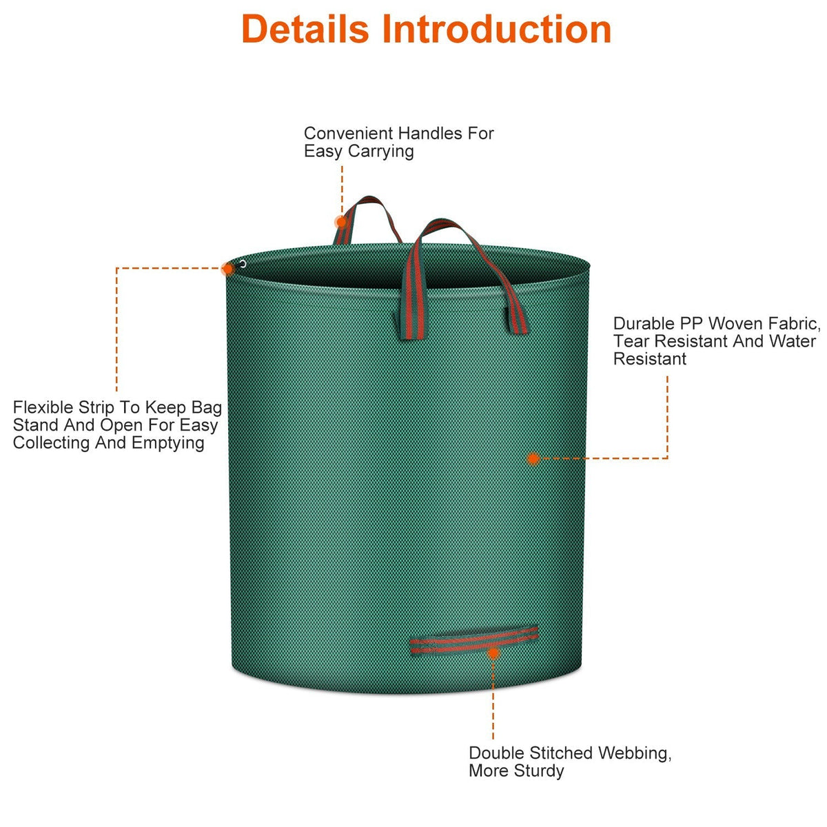 2Pcs 26.42Gallons Round Garden Waste Bags Waterproof Reusable Grass Rubbish Leaf Sacks Home Garden Lawn Yard Trash Bags With 4 Handles