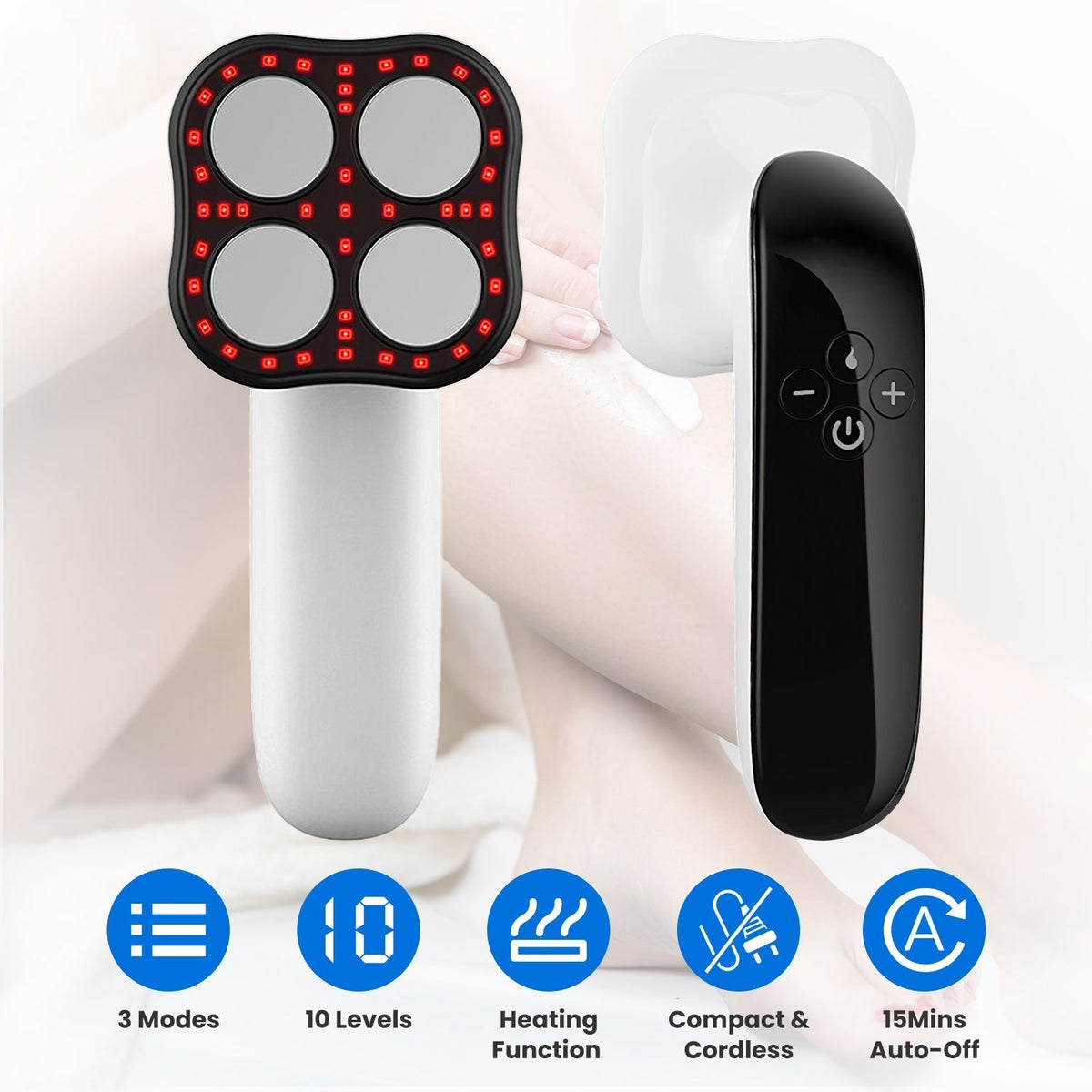 Body Shaping Machine Cordless Cellulite Massager Skin Tightening Device with 3 Modes 10 Levels Heating Function 15Mins Auto-off for Belly Waist Butt A