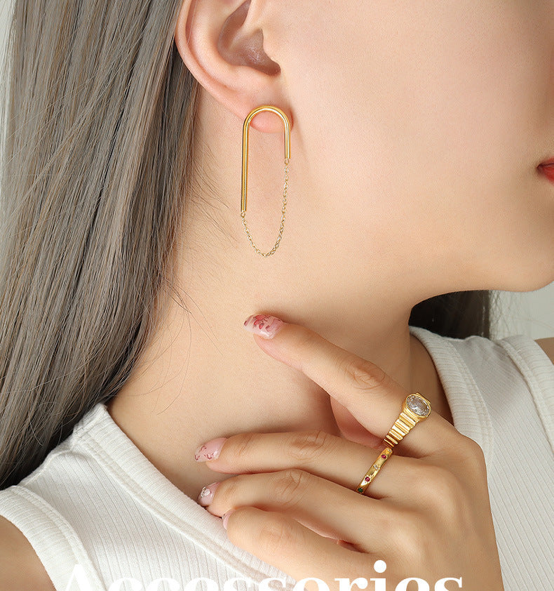 Euro-American Chain U-shaped Ear Studs