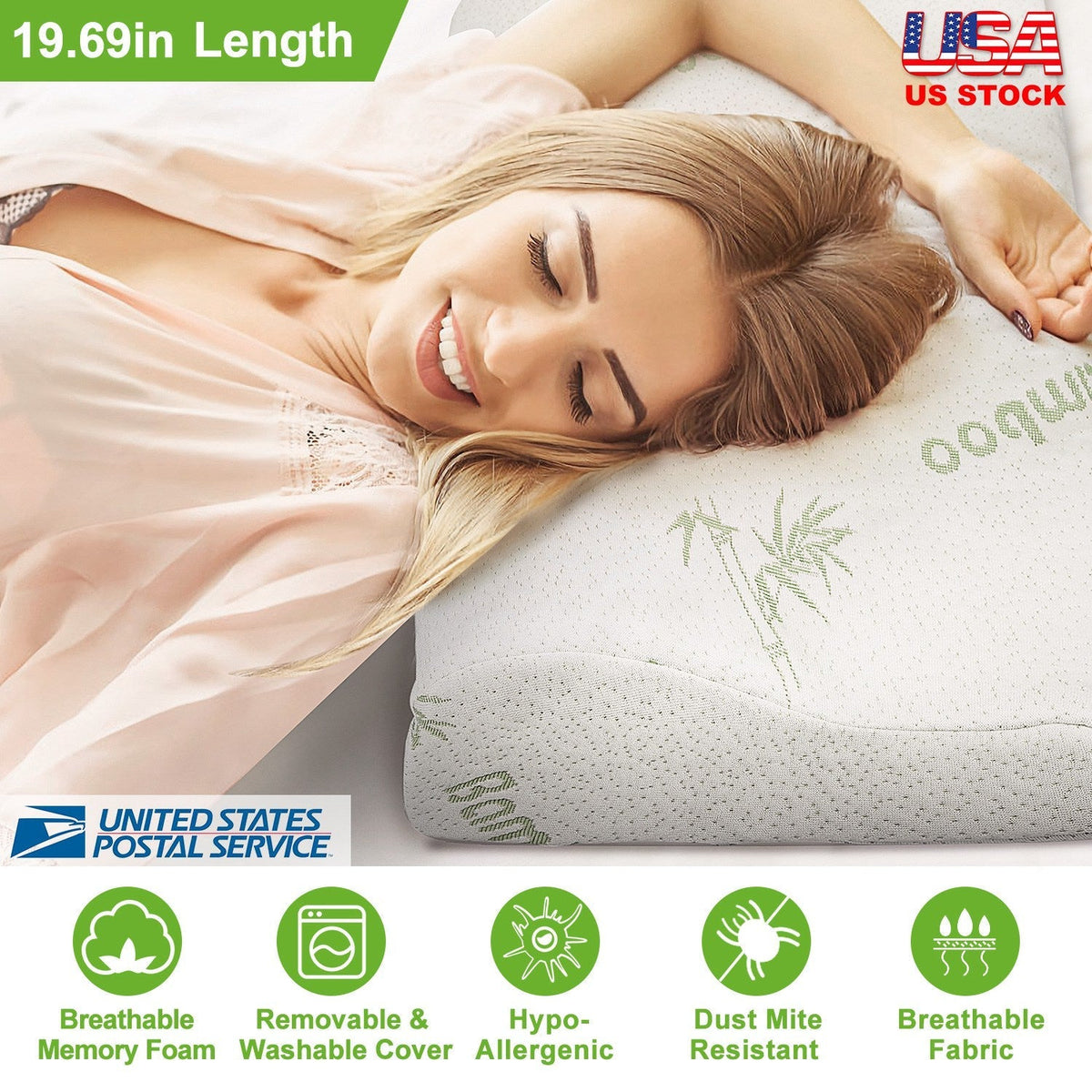 Bamboo Memory Foam Sleep Pillow Contoured Cervical Orthopedic Pillow Neck Support Breath Pillow