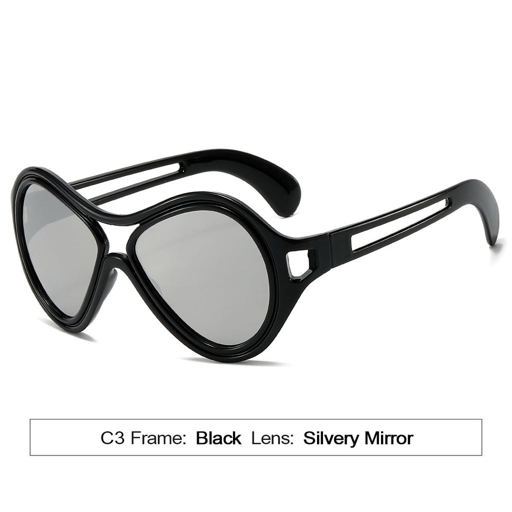 New European and American Sunglasses for Women UV400 Fashion Double Beam Round Frame Personalized PC Hollow Sunscreen Sunglasses