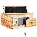 Bee Hive Deep Box Starter Kit, 100% Beeswax Coated Natural Fir Wood, Langstroth Beehive Kit with 10 Frames and Foundations, Transparent Acrylic Bee Windows for Beginners and Pro Beekeepers
