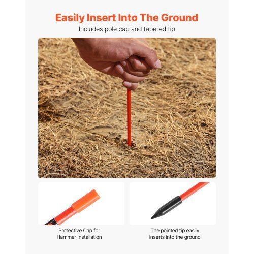 Driveway Markers, 500Pcs 48 in Long 1/4 in Dia, Hi-Visibility Driveway Reflectors with 12 in Steel Drill Bits, Reflective Snow Sticks Fiberglass Pole for Parking Lots, Walkways, Snow Plowing