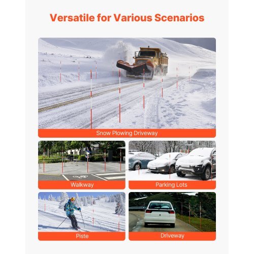 Driveway Markers, 500Pcs 48 in Long 1/4 in Dia, Hi-Visibility Driveway Reflectors with 12 in Steel Drill Bits, Reflective Snow Sticks Fiberglass Pole for Parking Lots, Walkways, Snow Plowing