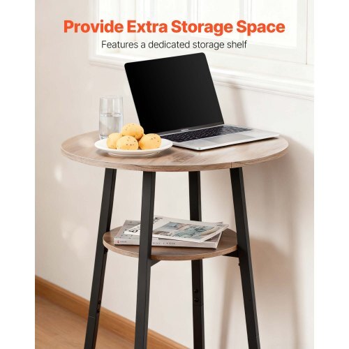 Bar Table, 3PCS 23.5 Bars Tables Set, Bar Tables and Chair Set with Rounded Corner Design, Round Pub Table with Two Stools for Office Desk, Breakfast Corner, Mini Bars, Light Gray, Black