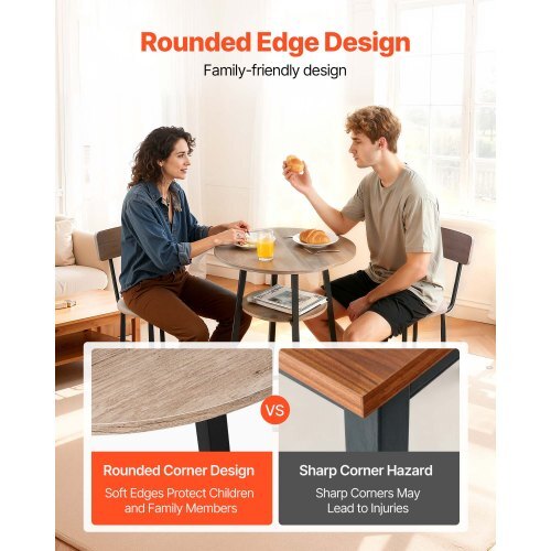 Bar Table, 3PCS 23.5 Bars Tables Set, Bar Tables and Chair Set with Rounded Corner Design, Round Pub Table with Two Stools for Office Desk, Breakfast Corner, Mini Bars, Light Gray, Black